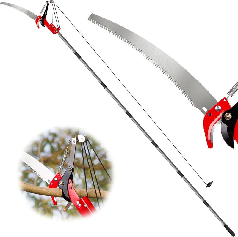 Suchtale 10FT Pole Saw for Tree Trimming, Manual Tree Pruner with Steel Blade & Scissors, Long Handle Branch Cutter Pole, Extendable Limb Trimmer for High Branches, Yard Garden Pruning Saw - Image 1